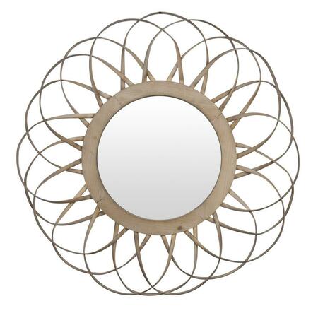 GFANCY FIXTURES 25.5 x 26.25 x 2 in. Natural Wooden Flower Shaped Round Wall Mirror GF3098225